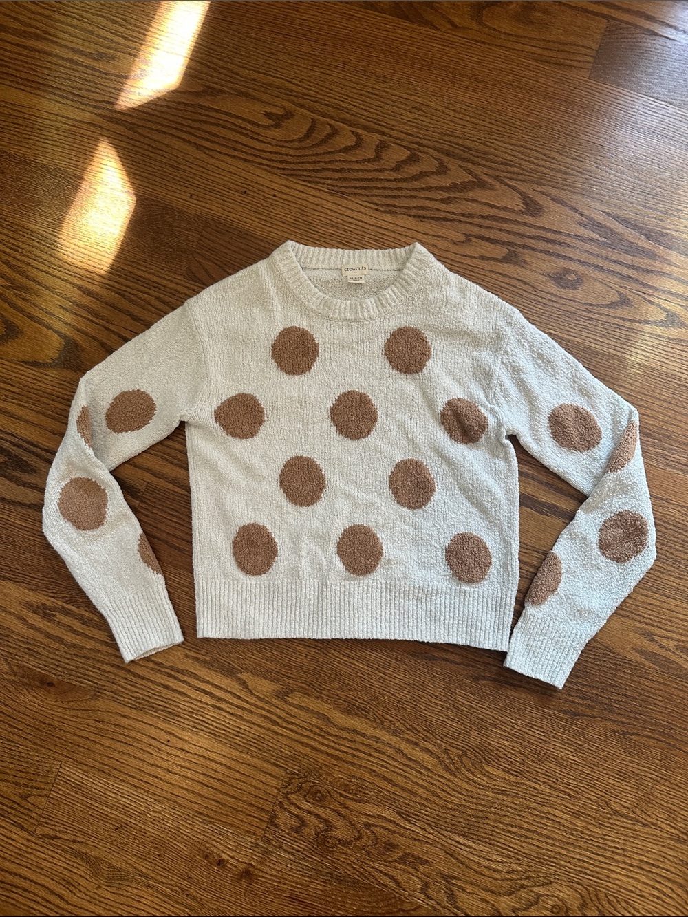 GUC Crewcuts Factory Cream Crewneck Sweater with Tan Polka Dots; L